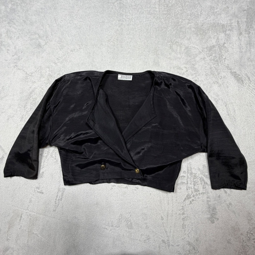 Vintage 80s Black Cropped Jacket Evening Power Shoulder Large Bolero Formal Rave